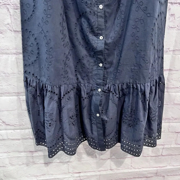 Monsoon Off The Shoulder Embroidered Maxi Dress Cotton Navy Ruffle Size Large - Picture 8 of 11